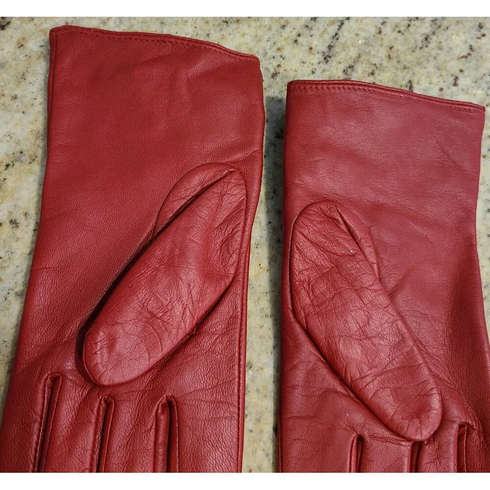 Merona Womens Size S/M Red Leather Lined Winter Gloves 3 Buckle Accent